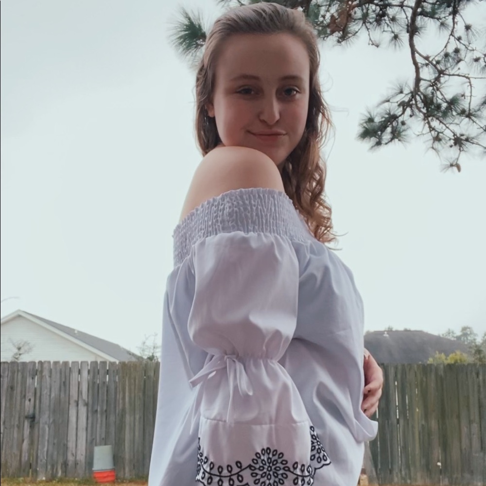 White Off the Shoulder Blouse with Designed Sleeve